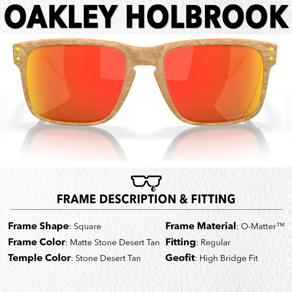 Oakley OO9102 HOLBROOK Square Sunglasses for Men - High Bridge Fit - USA Flag Cleaning Kit and Leash - PREMIUM BUNDLE