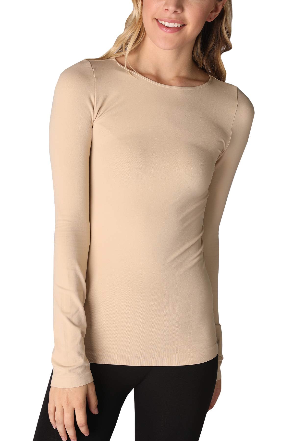 NIKIBIKI Women Seamless Long Sleeve Crew Neck Top, Made in U.S.A, One Size