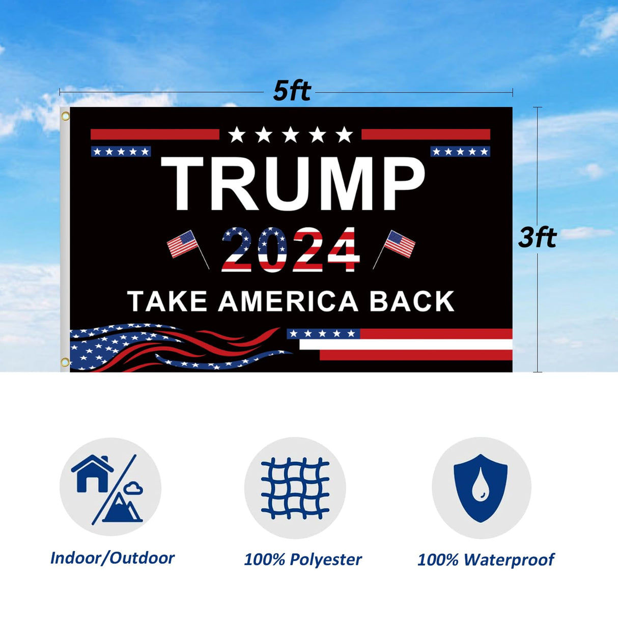 Trump 2024 Take America Back Flags 3x5 Outdoor Made in USA-Trump 2024 Flag for Outside with 2 Brass Grommets UV protection Fade Resistant for Indoor Outdoor