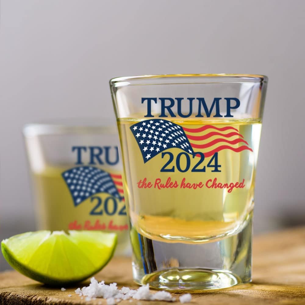 Trump 2024 The Rules Have Changed Shot Glass | 2 oz Bourbon Whiskey Shot Glass | Shot Glasses For Men | Retirement Gifts | 21st Birthday Shot Glass | Made In USA