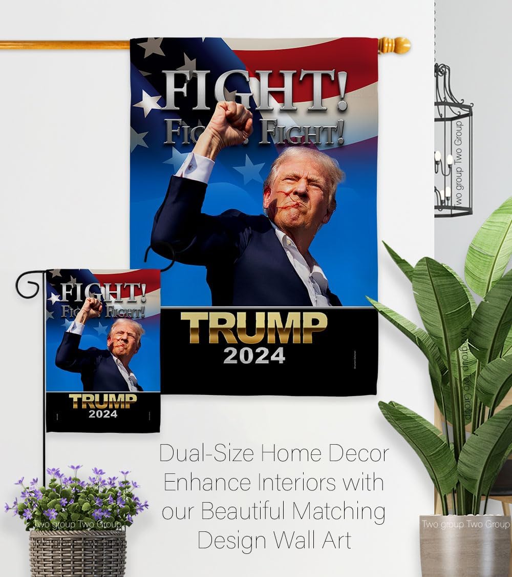 Fight for Trump Flag 2 Pcs Pack Yard Sign Wall Home Tapestry Patio Poster Rally Shooting 2024 Door Banner Porch Outdoor House Patriotic Decorations, Republican Gifts Made in USA