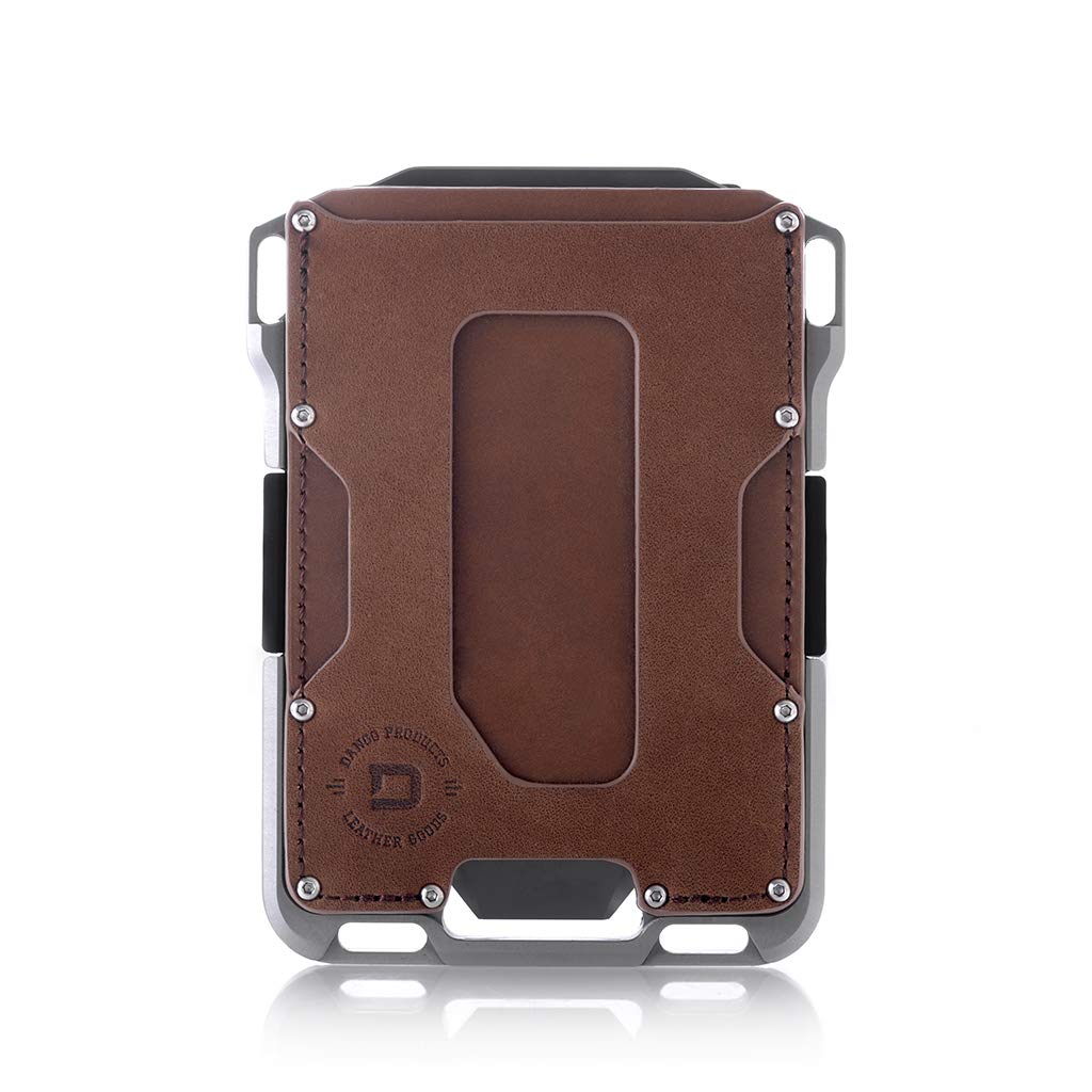 Dango Slim Minimalist Wallet for Men - RFID Blocking - Leather- Bifold, Rawhide/Raw Aluminum