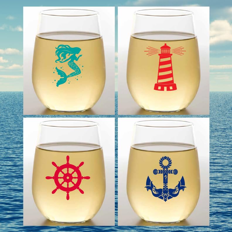 Set of 4 Shatterproof Designer 16 oz Plastic Wine Glasses MADE in the USA (CHRISTMAS)