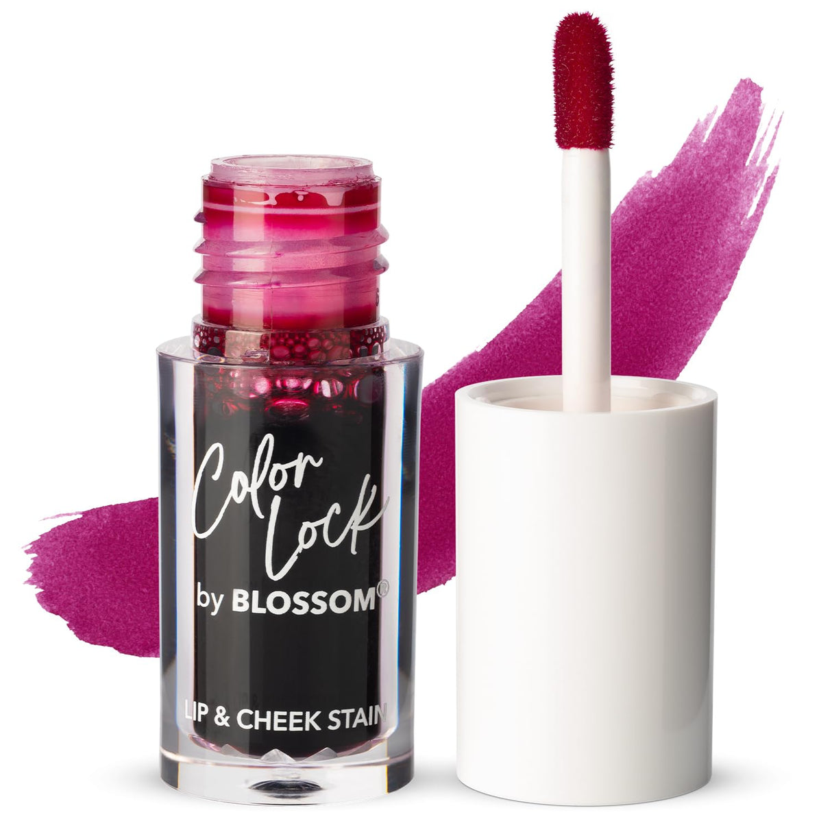 Blossom Color Lock Hydrating Longlasting Lip Stain and Tint for Lips & Cheek, Buildable, Non Drying, Smudgeproof + Transfer Proof, Made in USA with Doe Foot Applicator, 0.14 fl oz/4ml, Blooming Rose