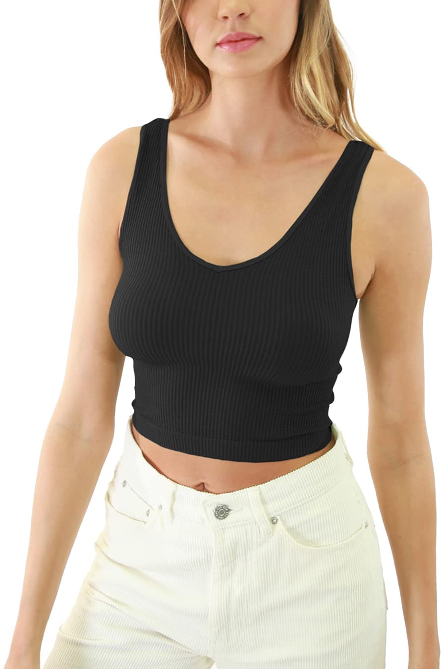 NIKIBIKI Women Seamless Reversible Ribbed Crop Top, Made in U.S.A, One Size