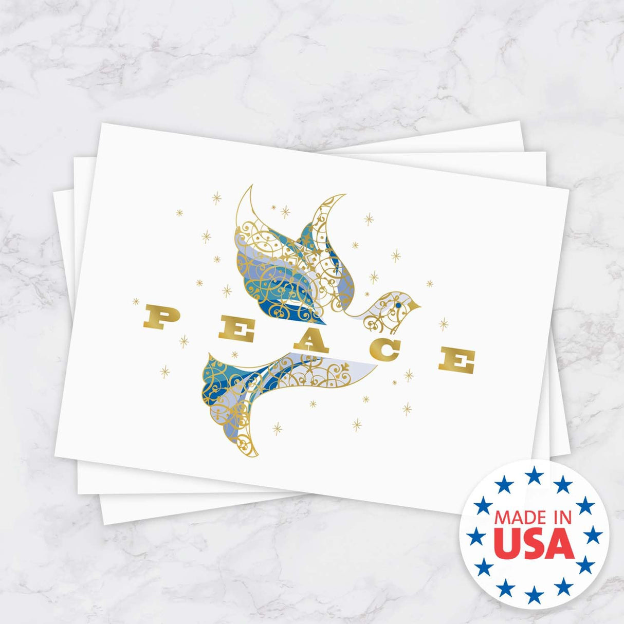 Masterpiece Sparkling Santa Christmas Cards / 16 Festive Holiday Cards Set With White Envelopes / 5 5/8" x 7 7/8" Winter Gold Foil Greeting Cards With Inside Verse/Made In The USA