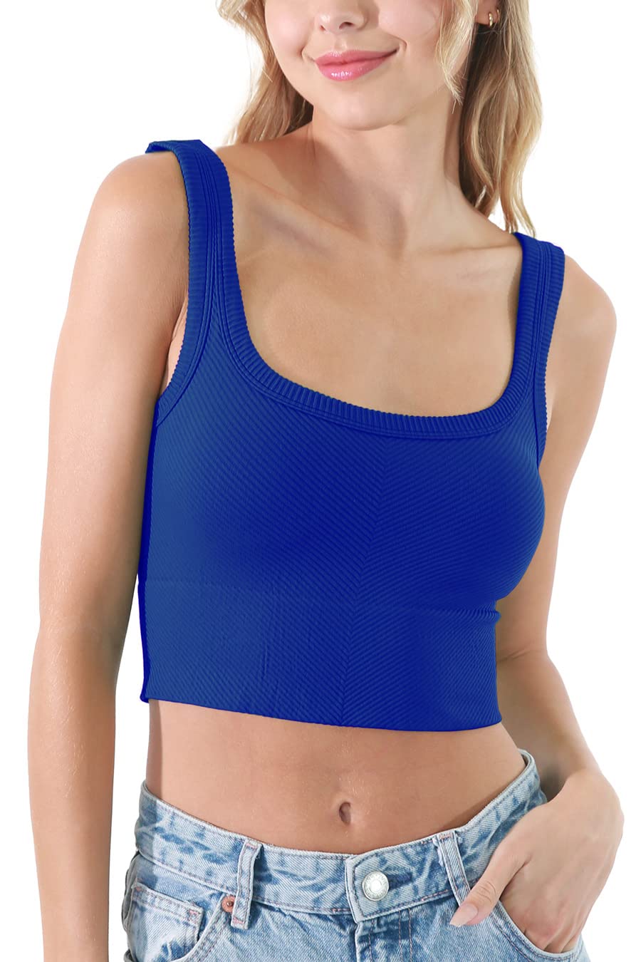 NIKIBIKI Women Seamless Chevron Ribbed Crop Top, Made in U.S.A, One Size