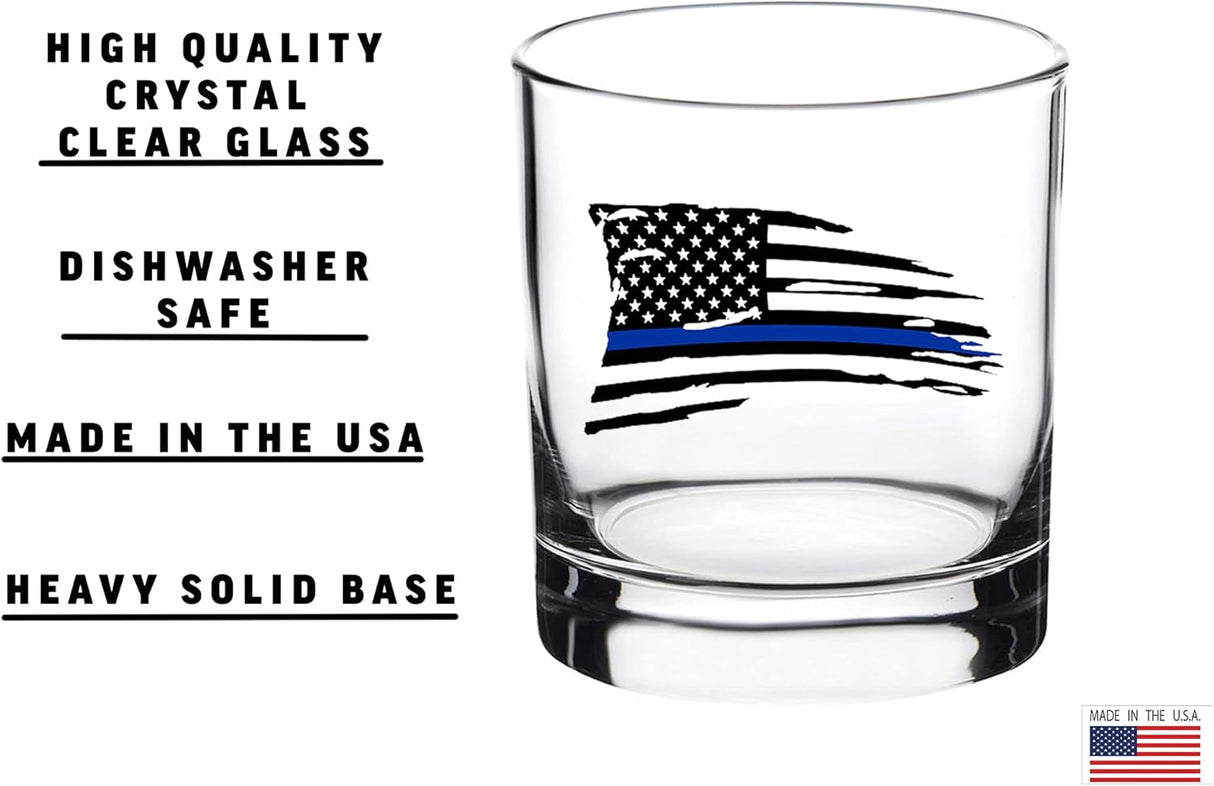 Rogue River Tactical Tattered Thin Blue Line Flag Old Fashioned Whiskey Glass And Shot Glass Bar Drinking Cup Gift Set For Police Officer Law Enforcement Bundle Combo