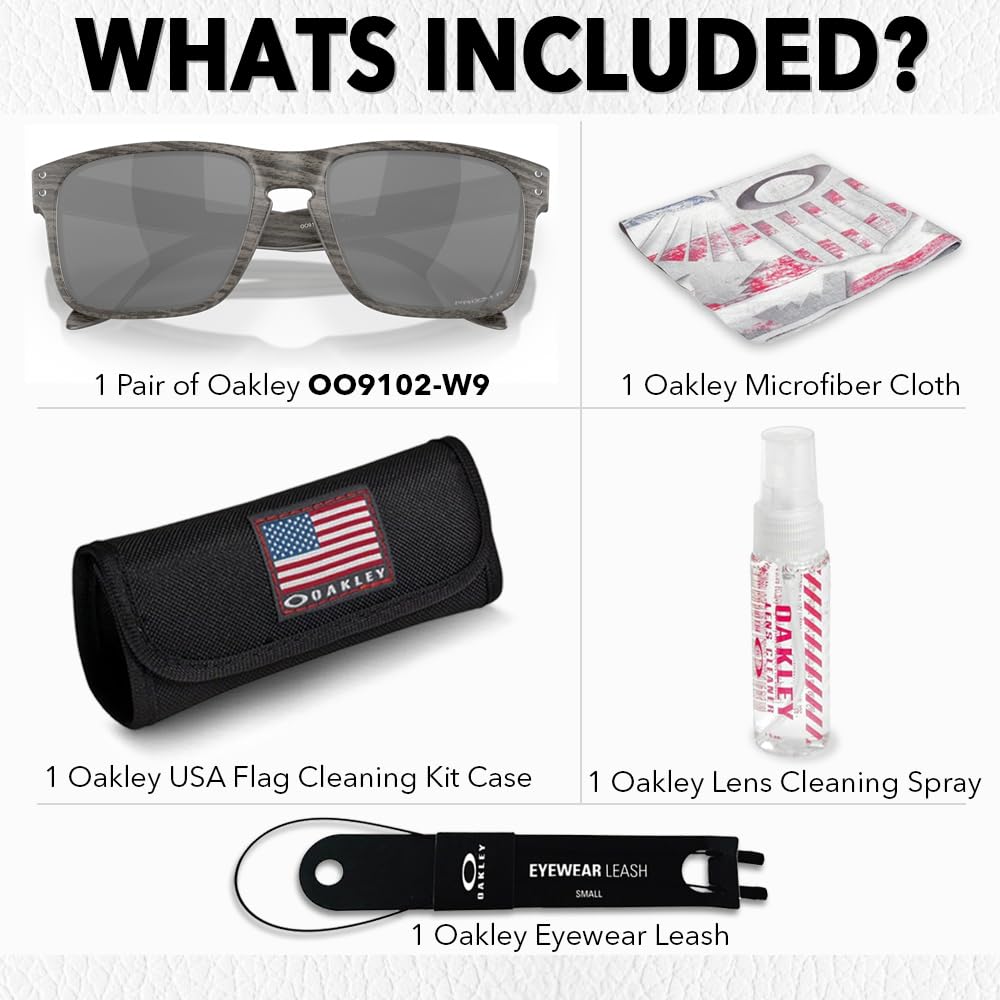 Oakley OO9102 HOLBROOK Square Sunglasses for Men - High Bridge Fit - USA Flag Cleaning Kit and Leash - PREMIUM BUNDLE