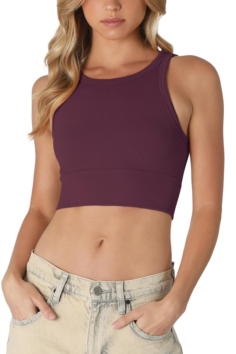 NIKIBIKI Women Seamless Chevron High Neck Crop Top, Made in U.S.A, One Size