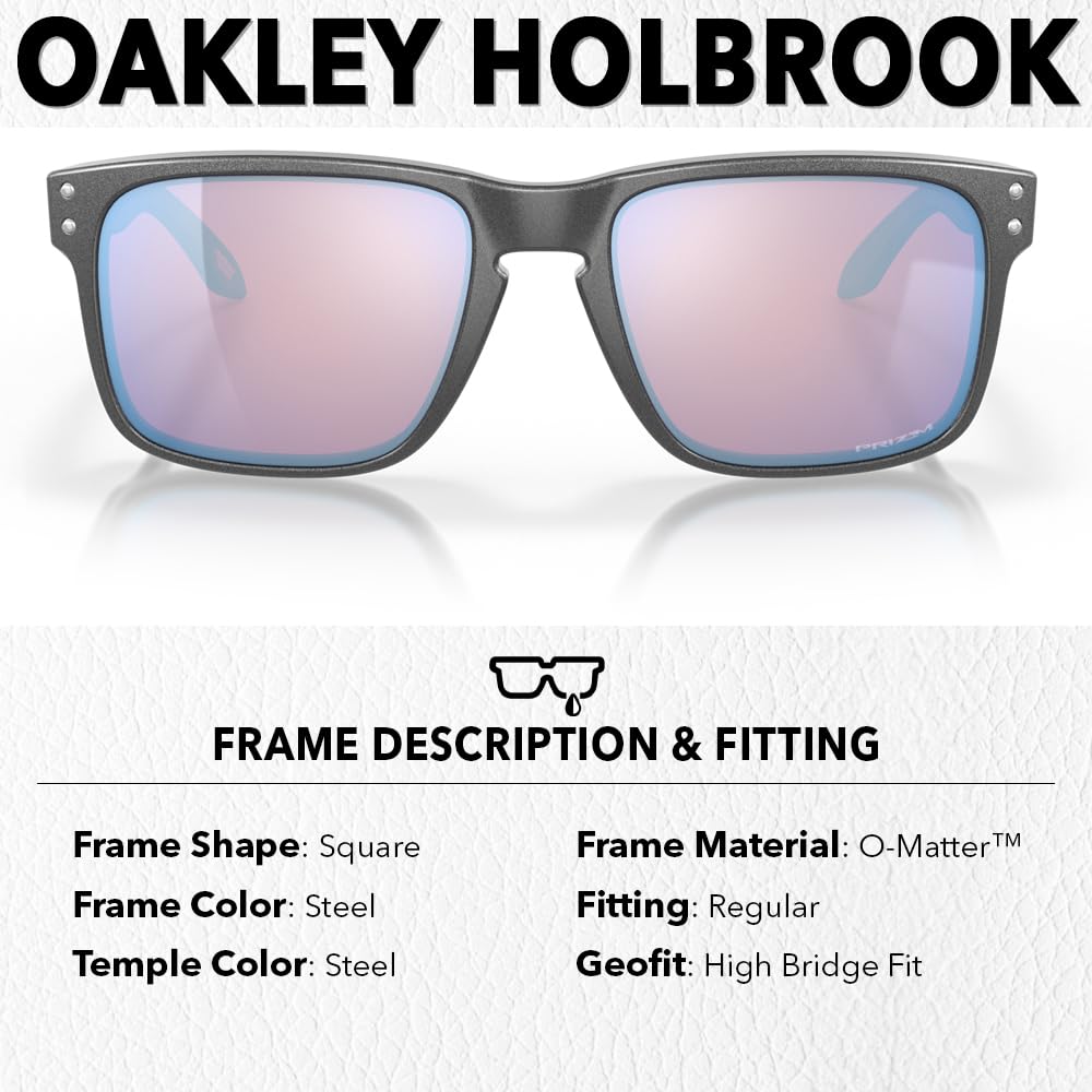 Oakley OO9102 HOLBROOK Square Sunglasses for Men - High Bridge Fit - USA Flag Cleaning Kit and Leash - PREMIUM BUNDLE