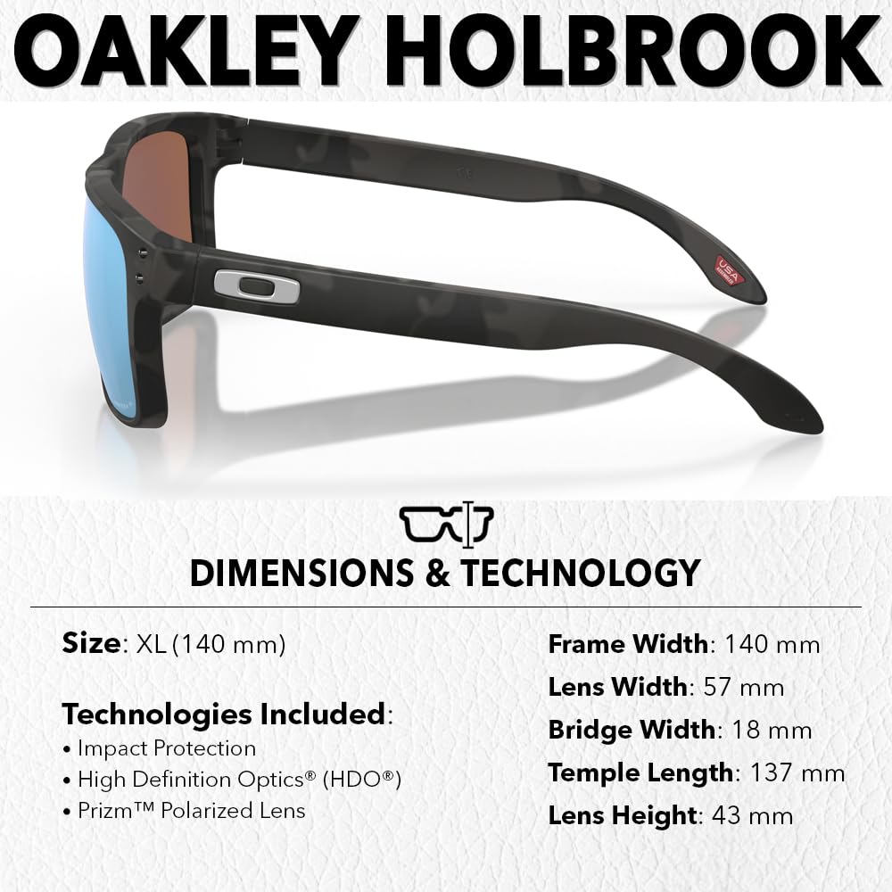 Oakley OO9102 HOLBROOK Square Sunglasses for Men - High Bridge Fit - USA Flag Cleaning Kit and Leash - PREMIUM BUNDLE