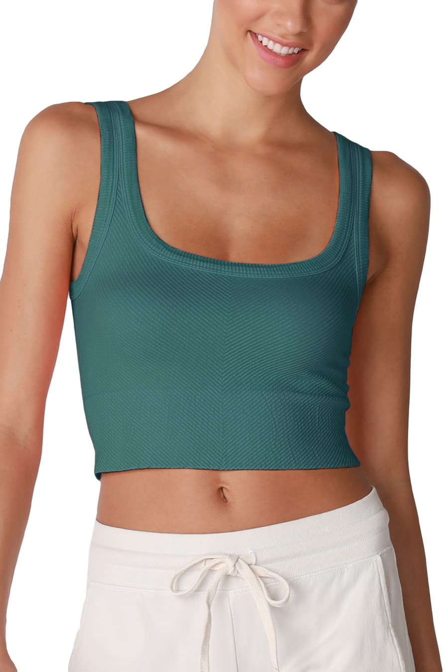 NIKIBIKI Women Seamless Vintage Chevron Ribbed Crop Top, Made in U.S.A, One Size