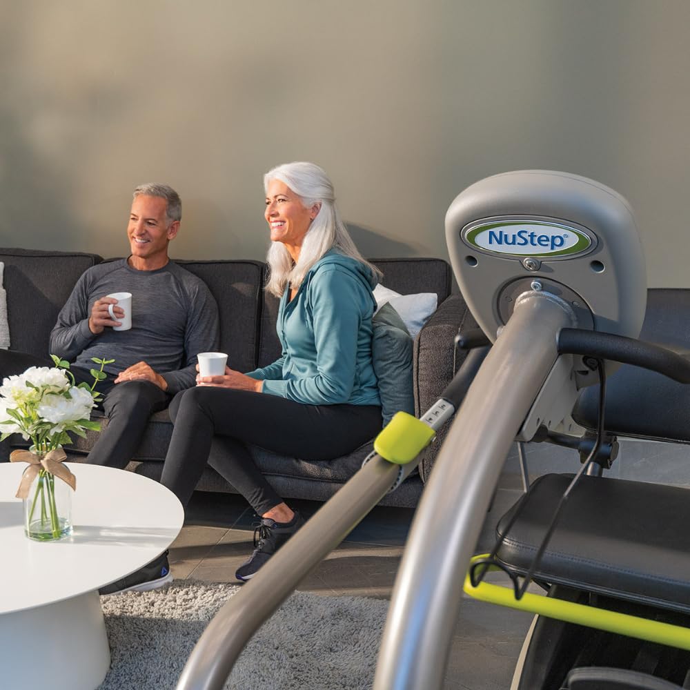 T4r Recumbent Cross Trainer Stepper, Gray/Green, Low-Impact Exercise with Adjustable Arm & Leg Position, 360-Degree Swivel Seat, Engaging Programs, & Compatible with Free NuStep Wellness App