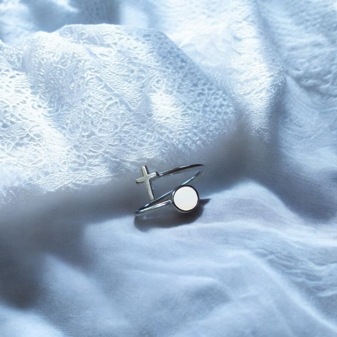 Recycled Antique Bottles and Glassware Sterling Silver At The Cross Adjustable Ring (Aqua Vintage Mason Jar)