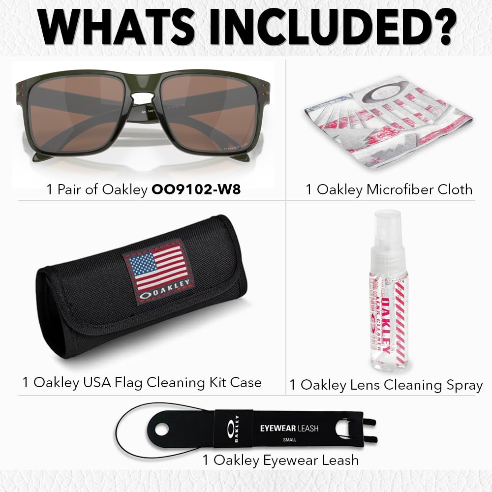 Oakley OO9102 HOLBROOK Square Sunglasses for Men - High Bridge Fit - USA Flag Cleaning Kit and Leash - PREMIUM BUNDLE