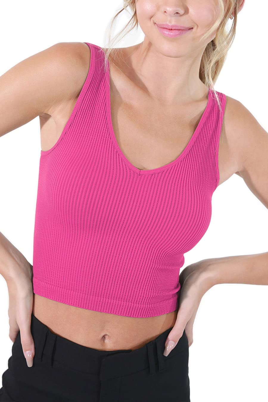 NIKIBIKI Women Seamless V-Neck Ribbed Crop Top, Made in U.S.A, One Size