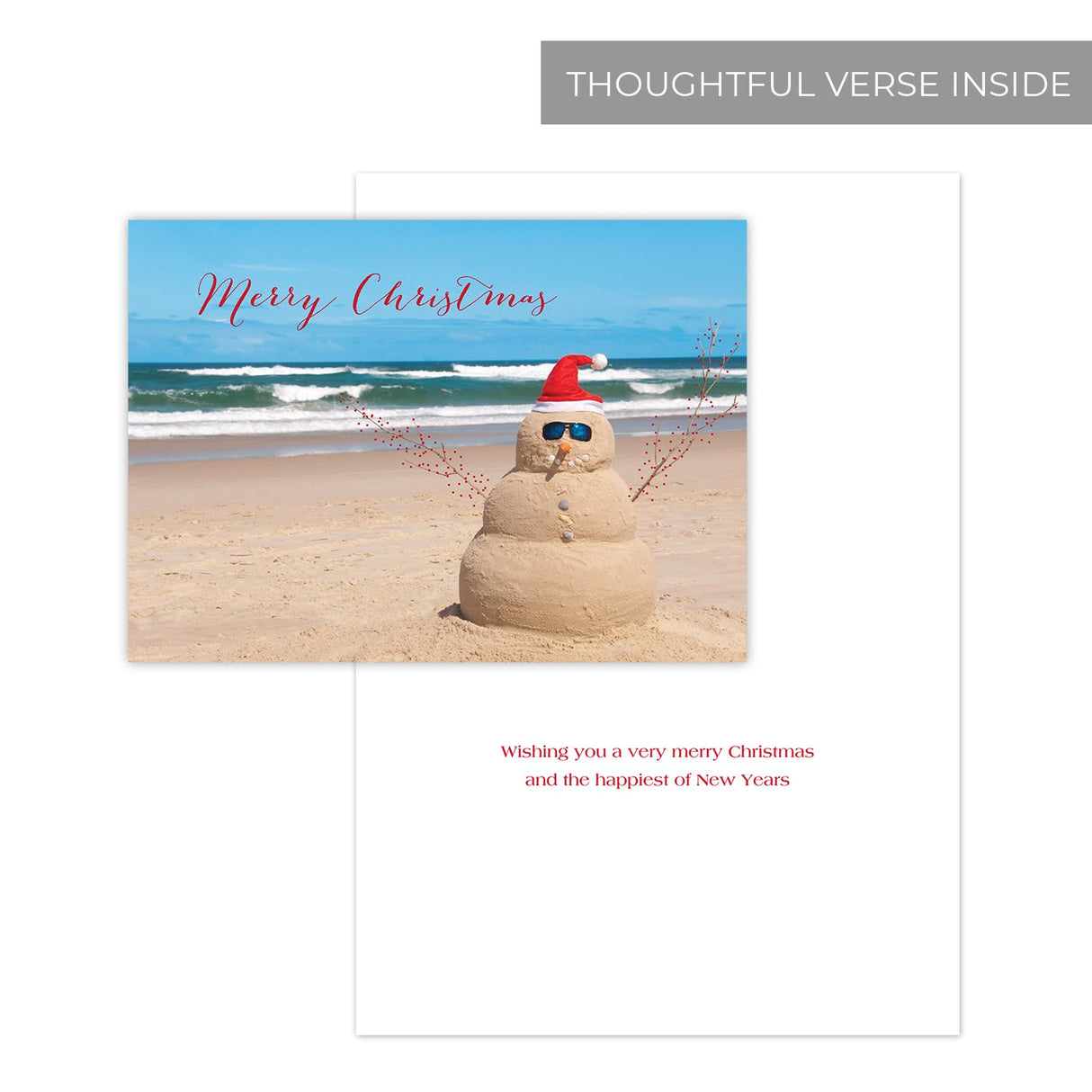 Masterpiece Sparkling Santa Christmas Cards / 16 Festive Holiday Cards Set With White Envelopes / 5 5/8" x 7 7/8" Winter Gold Foil Greeting Cards With Inside Verse/Made In The USA