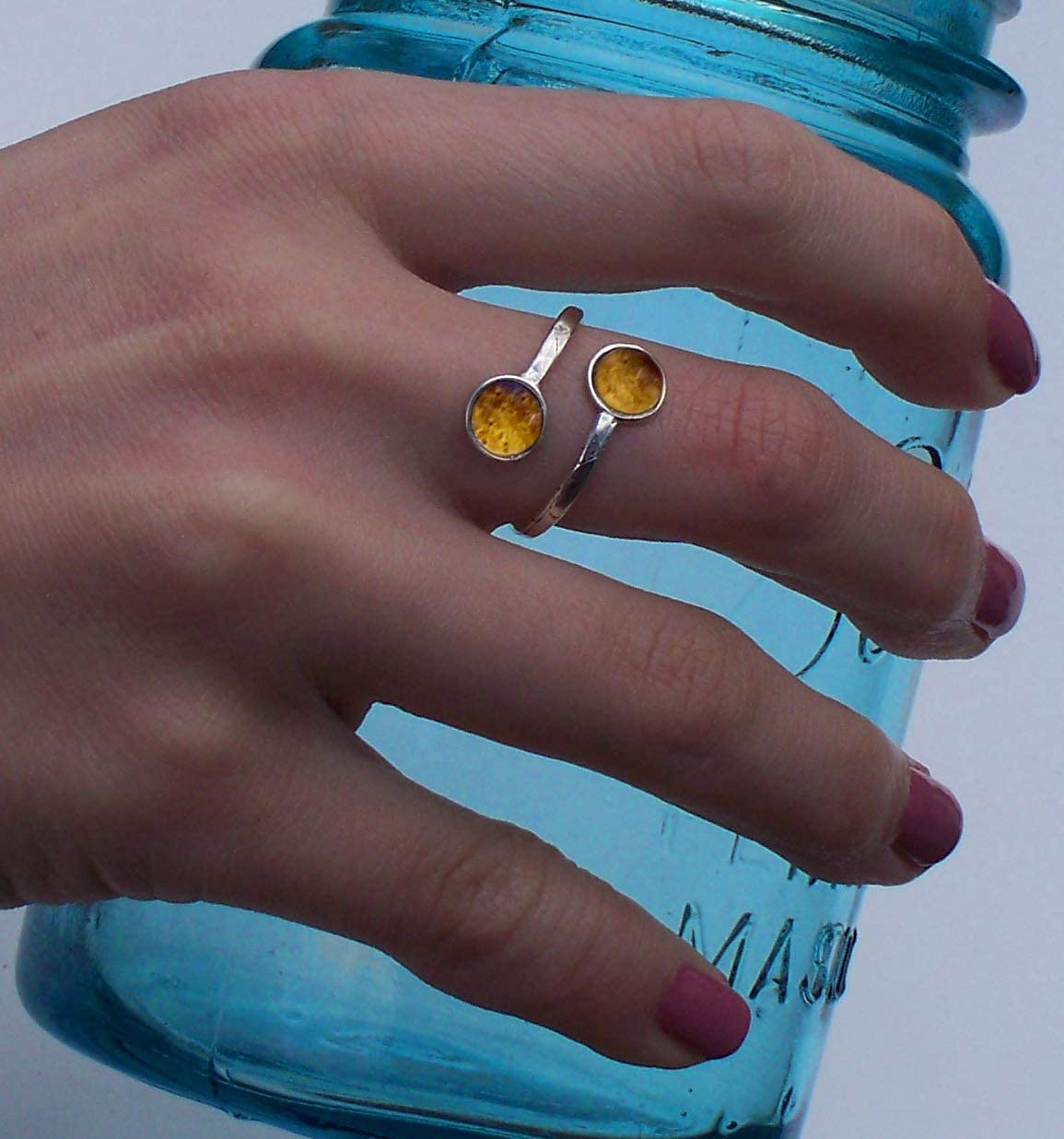 Bottled Up Designs Handmade, Bypass Ring, Recycled Vintage Bottles, Sterling Silver, Made in USA, Mothers Day, Birthday Gifts, Women, Anniversary (Pink Depression Glass)