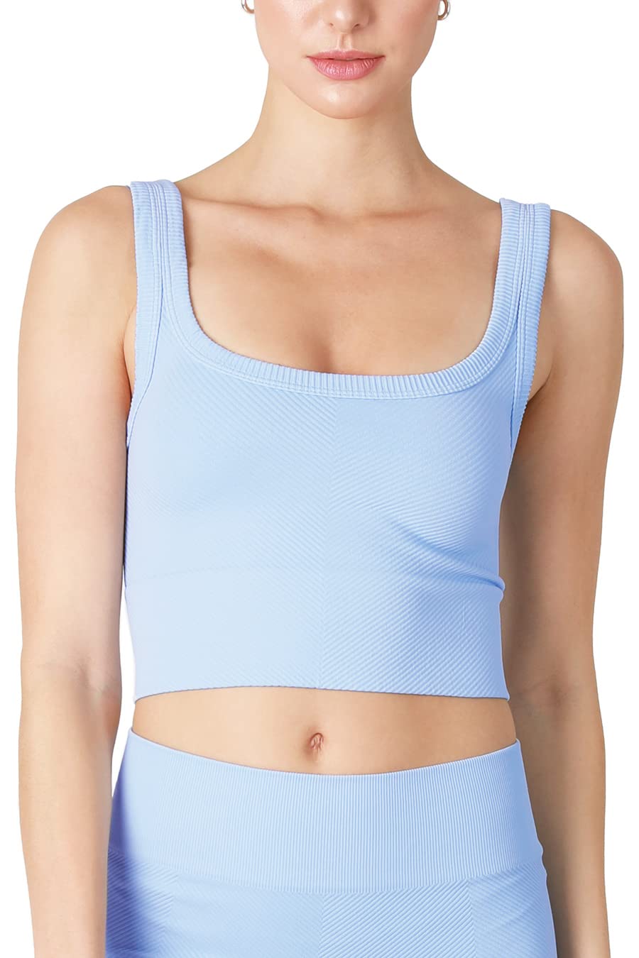 NIKIBIKI Women Seamless Chevron Ribbed Crop Top, Made in U.S.A, One Size
