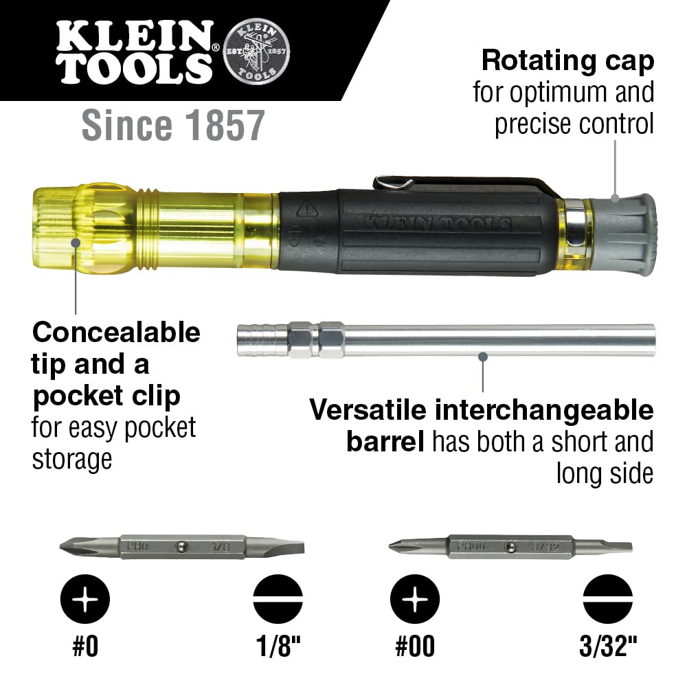 Klein Tools 80027 Screwdriver Set, 11-in-1 Multi-bit Screwdriver, 6-in-1 Stubby Screwdriver, Phillips, Slotted, Square, Torx Bits, 2-Piece