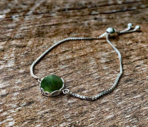 Bottled Up Designs Handmade Vintage Botanical Series Adjustable Slider Bracelet, Recycled Glass, Sterling Silver, Eco Friendly, Made in USA, Birthday Gifts, Mothers Day, Women (Mason Jar (Aqua))