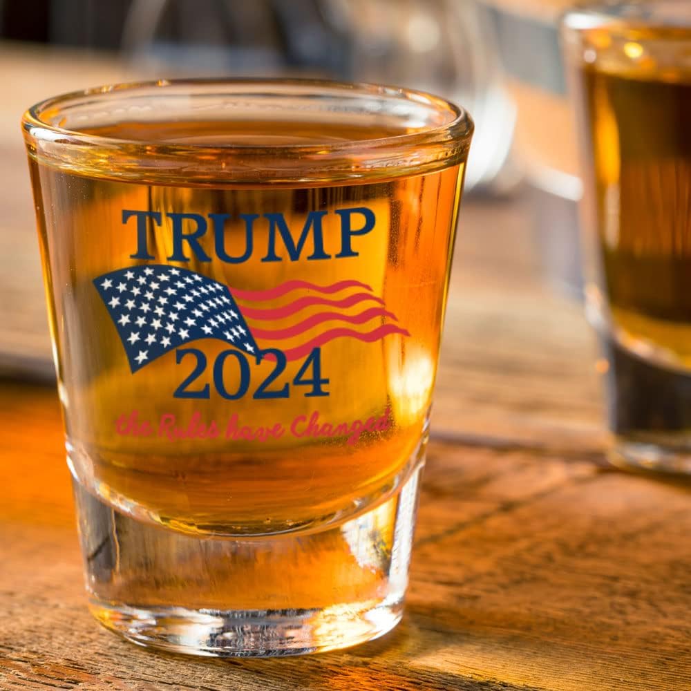 Trump 2024 The Rules Have Changed Shot Glass | 2 oz Bourbon Whiskey Shot Glass | Shot Glasses For Men | Retirement Gifts | 21st Birthday Shot Glass | Made In USA