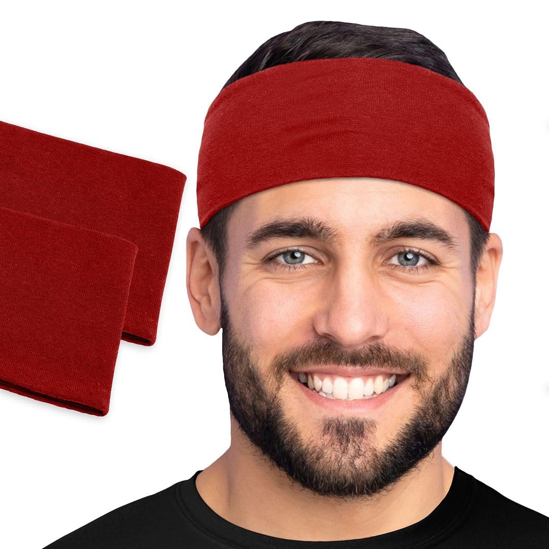 Men's Cotton Headbands Sweatbands 3" Wide Sports Fitness Yoga Fashion Made in USA