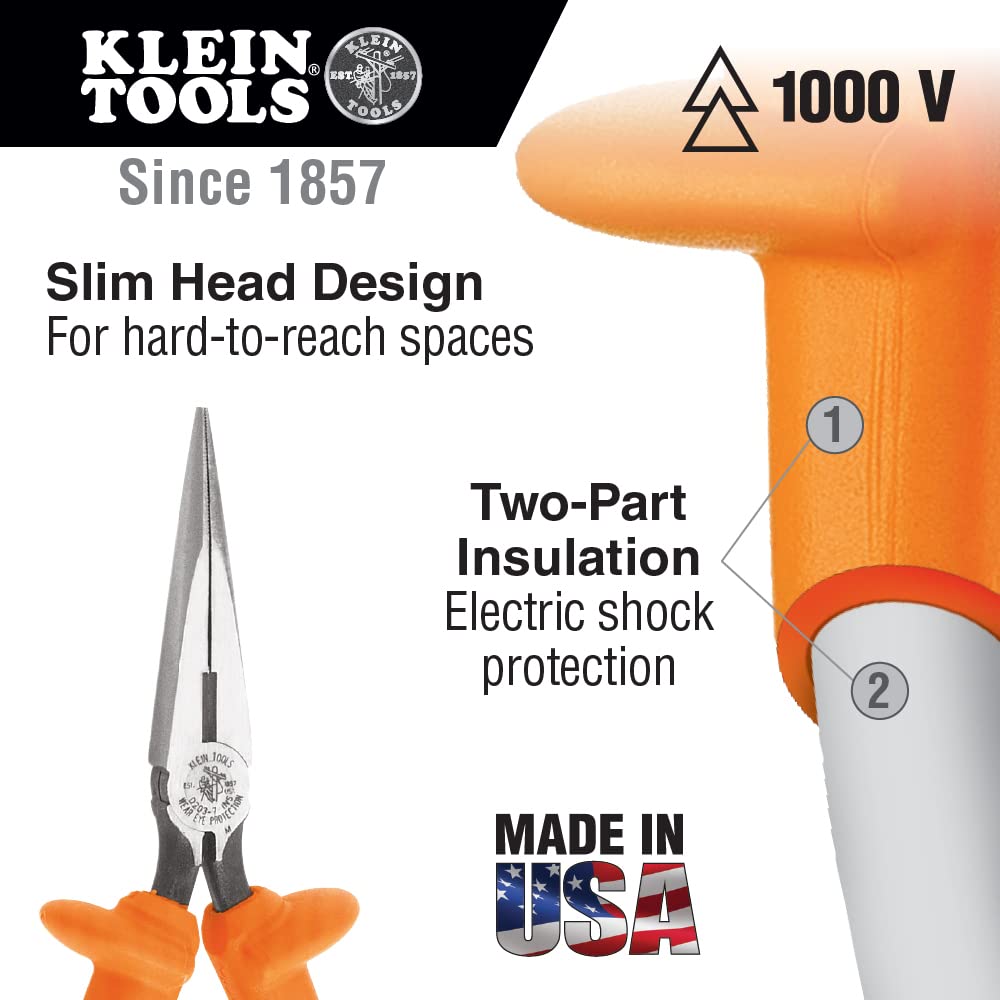 Klein Tools 1005RINS Insulated Pliers, Made in USA, Cutting / Crimping Tool for Insulated and Non-Insulated 10 to 22 AWG Wire and Connectors,1000V Rated