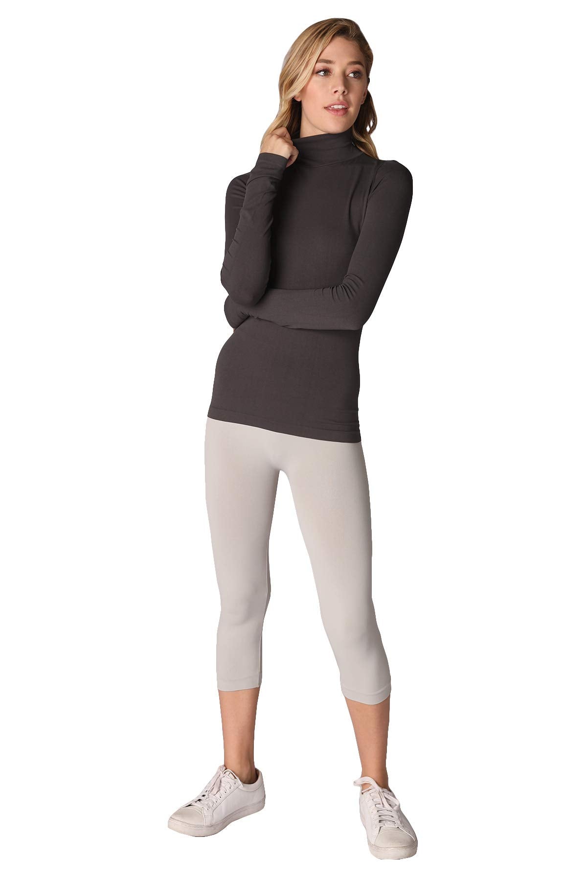 NIKIBIKI Women Seamless Long Sleeve Mock Neck Top, Made in U.S.A, One Size