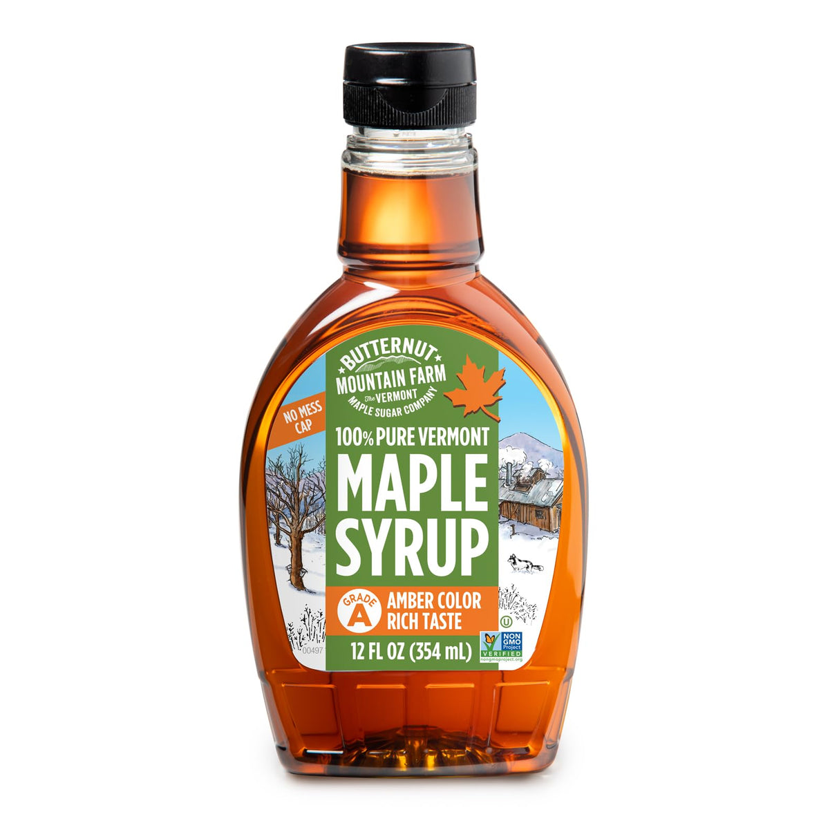 Butternut Mountain Farm Pure Vermont Maple Syrup, Organic, Grade A, Amber Rich, 12 oz, Easy Squeeze Bottle