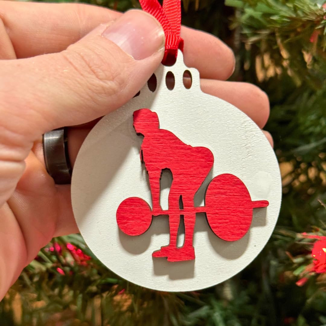 Weightlifting Christmas Tree Ornament 4 Piece Set, Includes 4 Different Wooden Weightlifting Style Ornaments, Weightlifting Gift, Fitness Ornament (All Male Lifter 4 Pack)