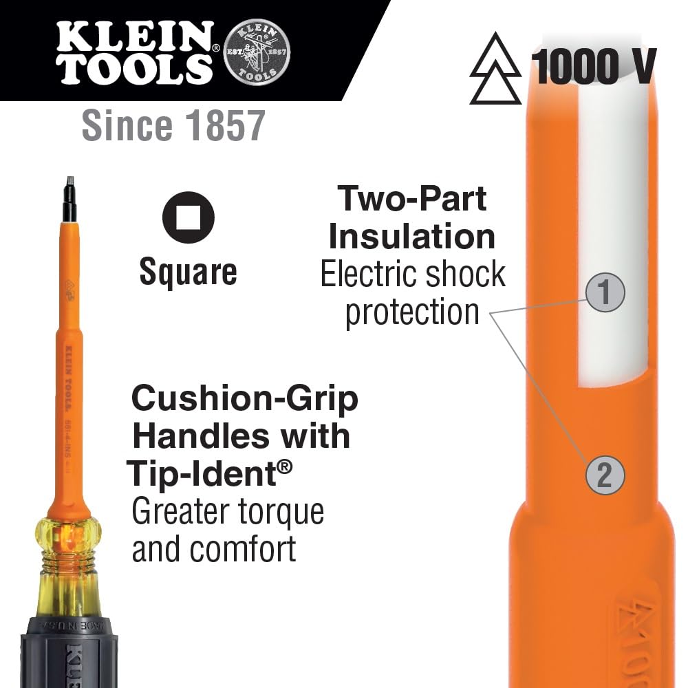 Klein Tools 602-4-INS 1/4-Inch Cabinet Tip Insulated Screwdriver, 4-Inch, Made in USA