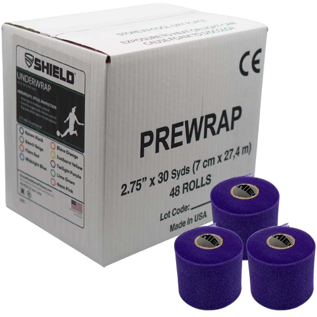 Shield Athletic Underwrap | Bulk Case 48 Rolls of PreWrap, Hair Tie, Headband, Patellar Support, Pre-Wrap Athletic Tape, 2.75" X 30 SYards, Foam Barrier Skin Protection, Flexible, Breathable Red