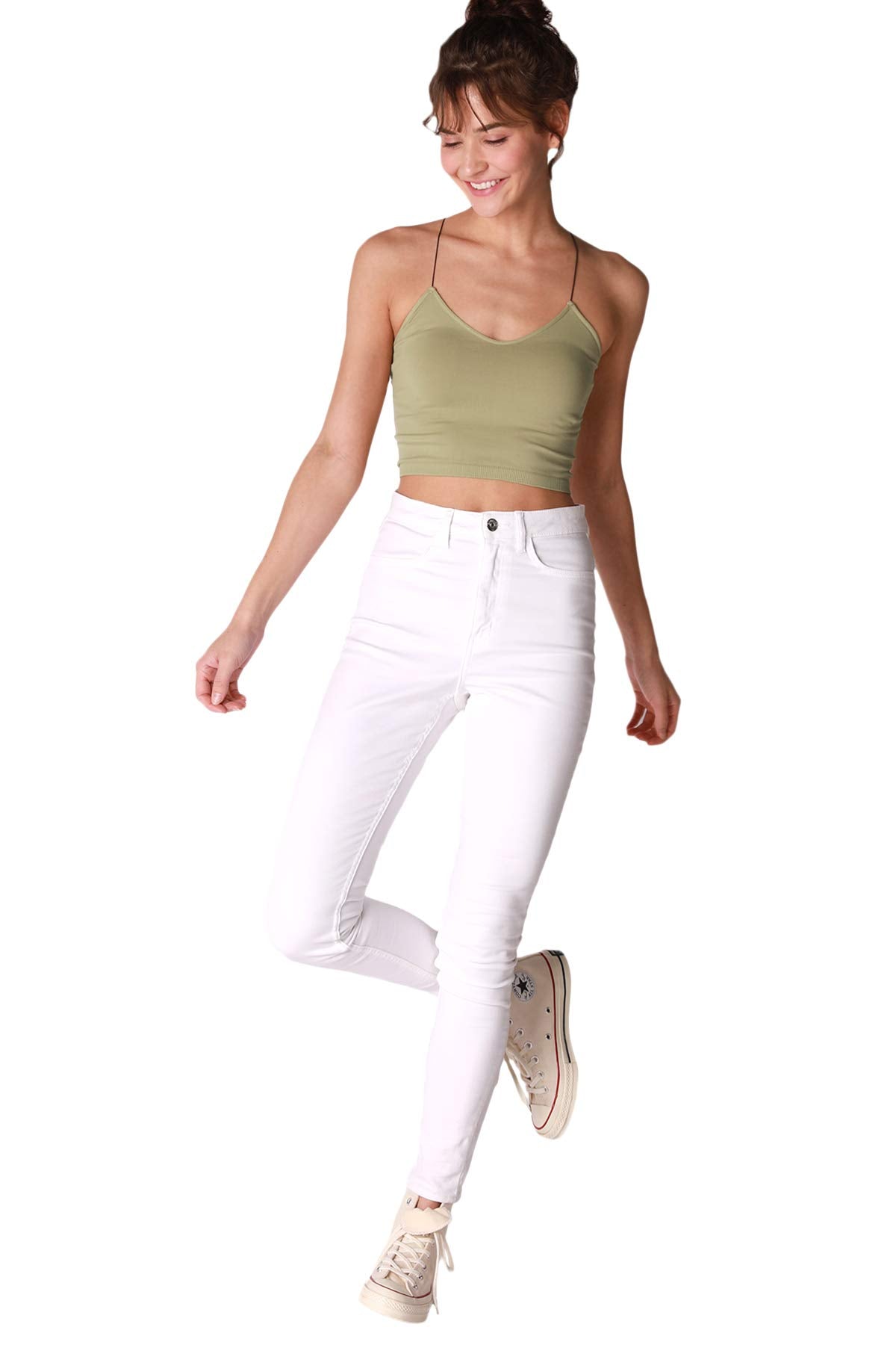 NIKIBIKI Women Seamless Spaghetti Strap Crop Top Cami, Made in U.S.A, One Size