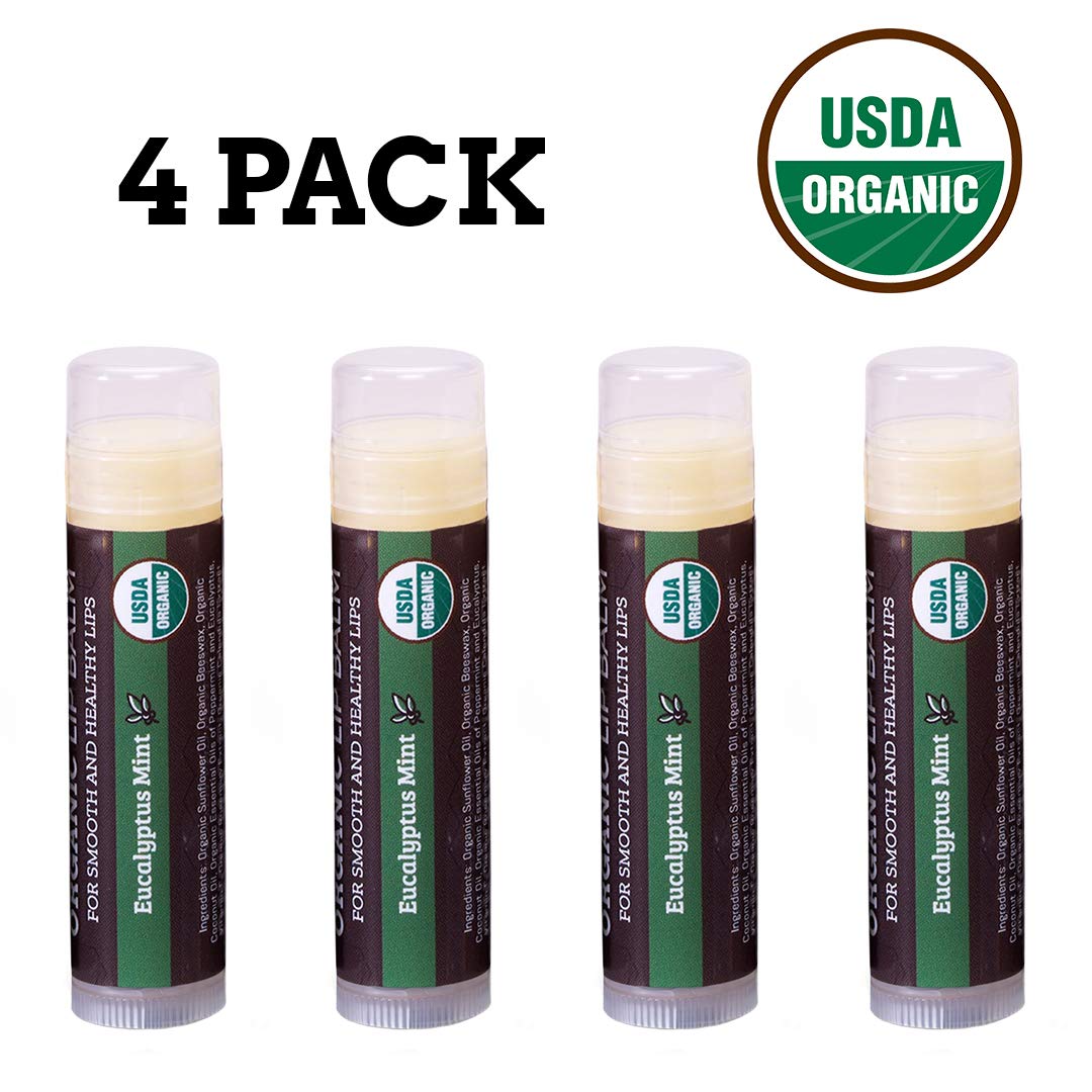 USDA Organic Lip Balm 6-Pack by Earth's Daughter Stocking Stuffers - Fruit Flavors, Beeswax, Coconut Oil, Vitamin E - Best Lip Repair Chapstick for Dry Cracked Lips - Moisturizing Lip Care