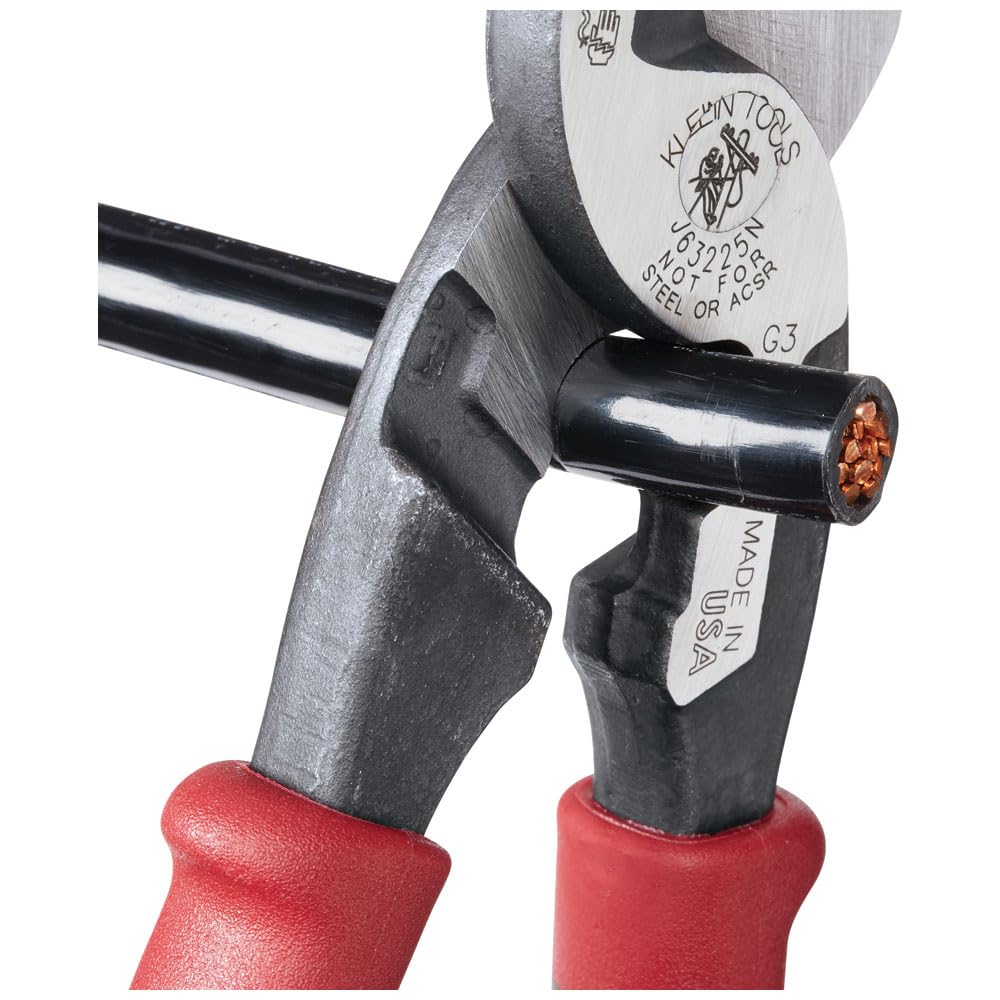 Klein Tools 63215 Cable Cutter, Made in USA, High-Leverage 6.5-Inch Compact, Forged From US Made Steel, Ideal for Cutting Aluminum and Copper Cable