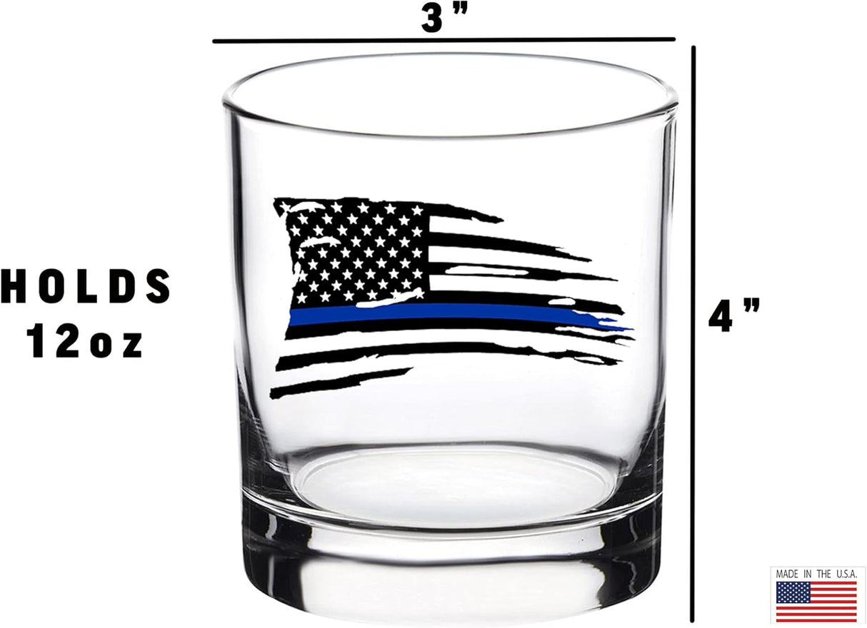 Rogue River Tactical Tattered Thin Blue Line Flag Old Fashioned Whiskey Glass And Shot Glass Bar Drinking Cup Gift Set For Police Officer Law Enforcement Bundle Combo