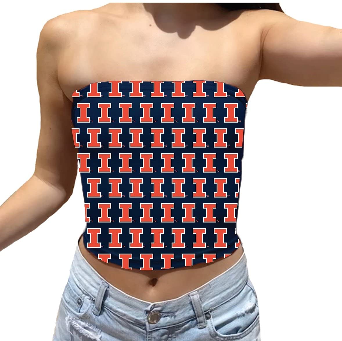 Lojobands Women's Tailgate Outfit College Tube Top Logo All Over Tank Top Crop Made in USA One Size Fits Most