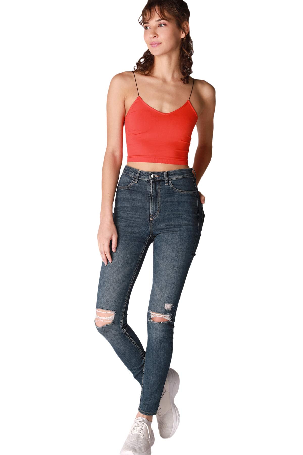 NIKIBIKI Women Seamless Spaghetti Strap Crop Top Cami, Made in U.S.A, One Size