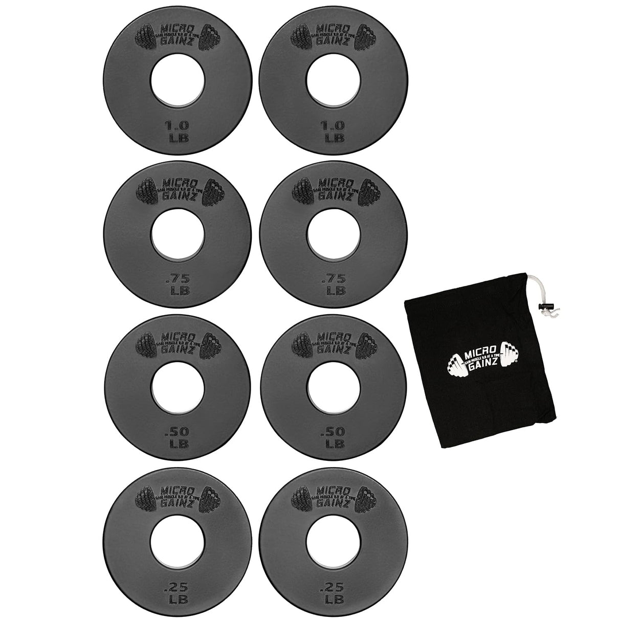 Micro Gainz Standard 1-Inch Center Hole Fractional 8 Piece Weight Plates with Bag, Designed for Standard 1-Inch Dumbbell & Barbell for Strength Training and Weight Lifting, Made in USA