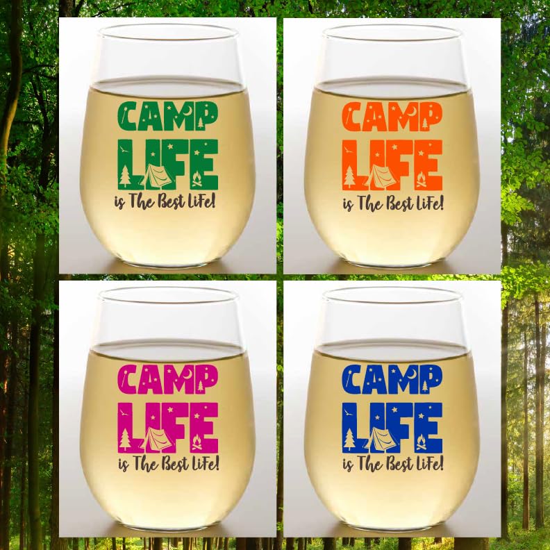 Set of 4 Shatterproof Designer 16 oz Plastic Wine Glasses MADE in the USA (CHRISTMAS)