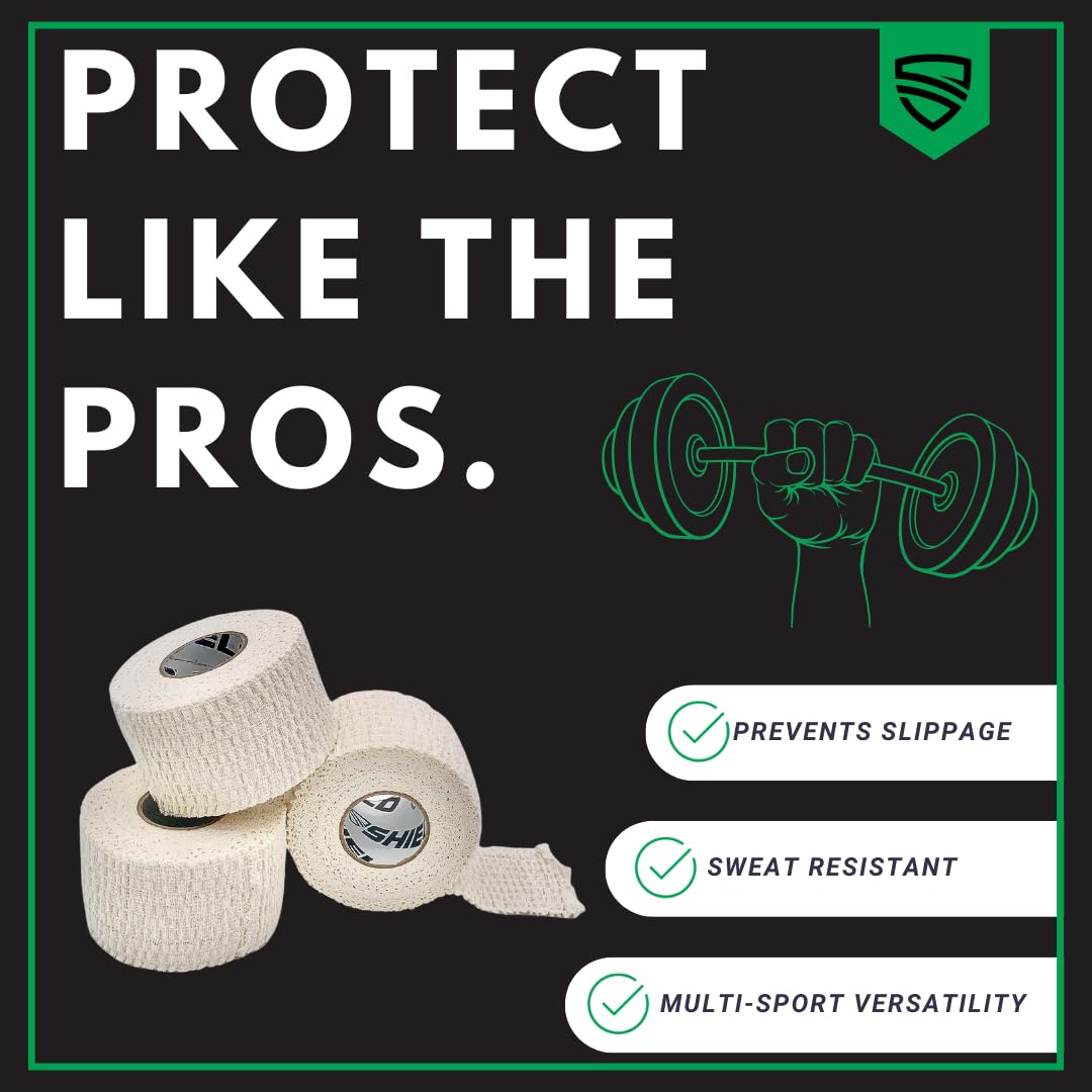 SHIELD | Weightlifting Tape - Made in USA, Hook Grip, Cross-Training, WOD Grip Tape 3-Pack– Durable, Non-Slip, Comfortable Stretchy Athletic Tape – Thumb, Wrist, Finger Protection (Pink)