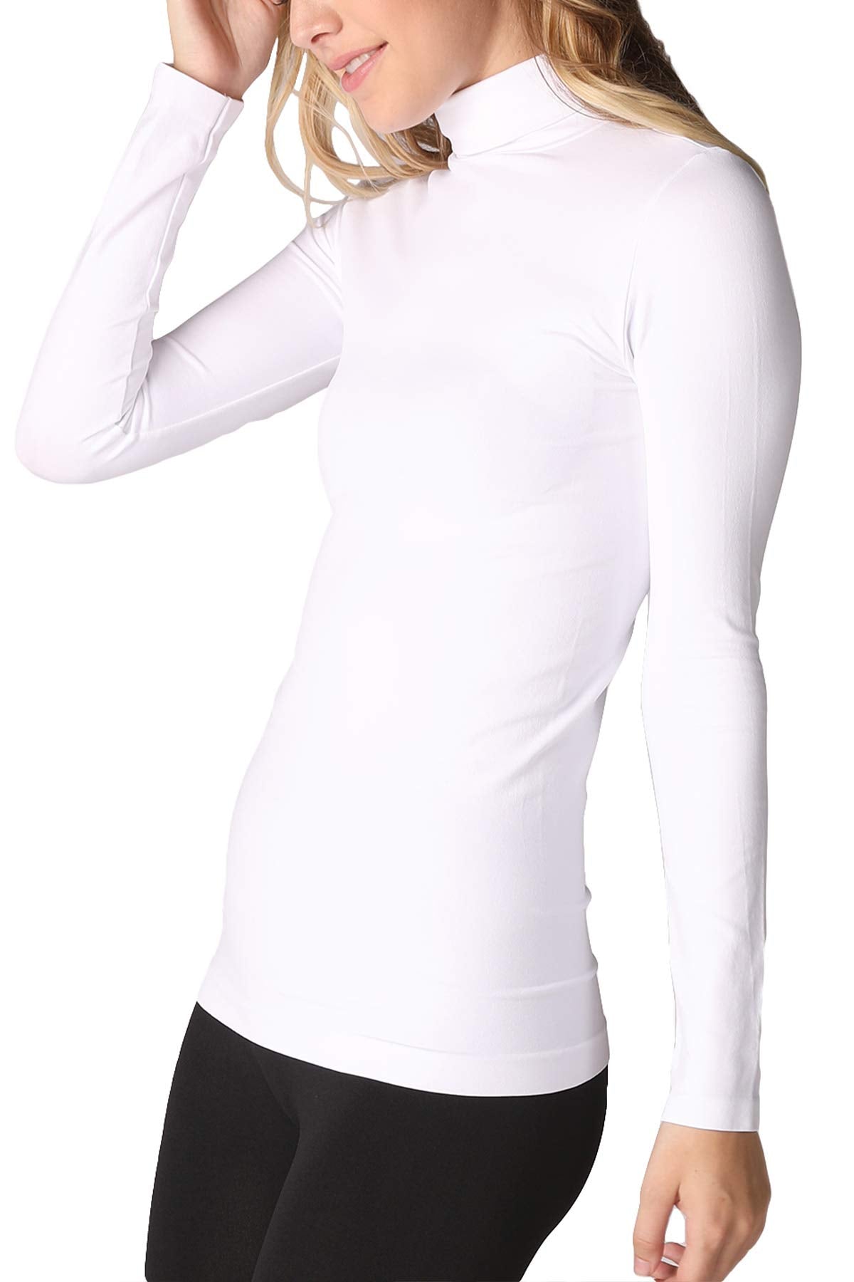 NIKIBIKI Women Seamless Long Sleeve Mock Neck Top, Made in U.S.A, One Size