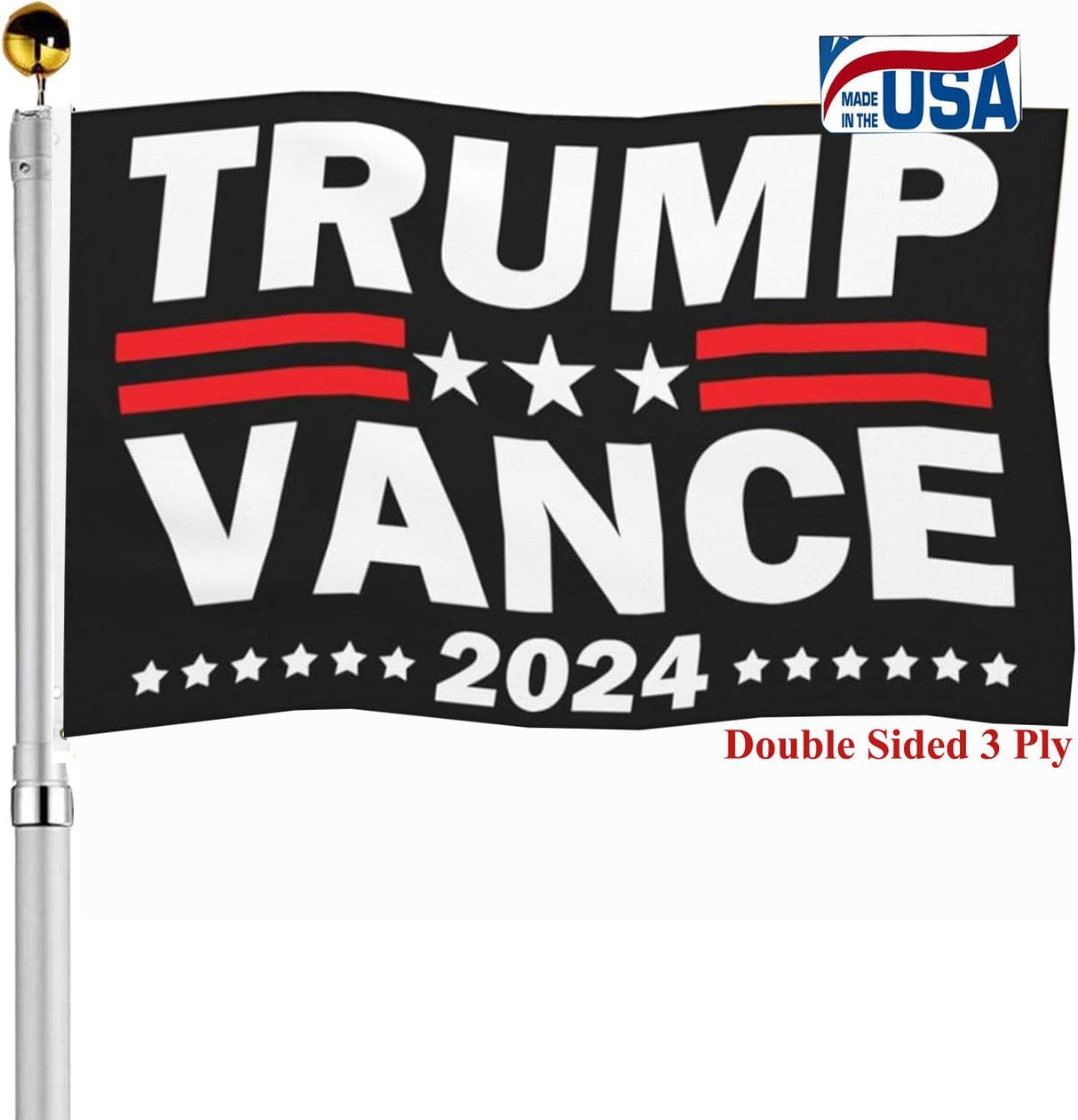 Trump Vance 2024 Flag 3x5 Outdoor Double Sided- Donald Trump President Flags Made In USA 3 Ply Heavy Duty with 2 Brass Grommets for Outside Oudoor
