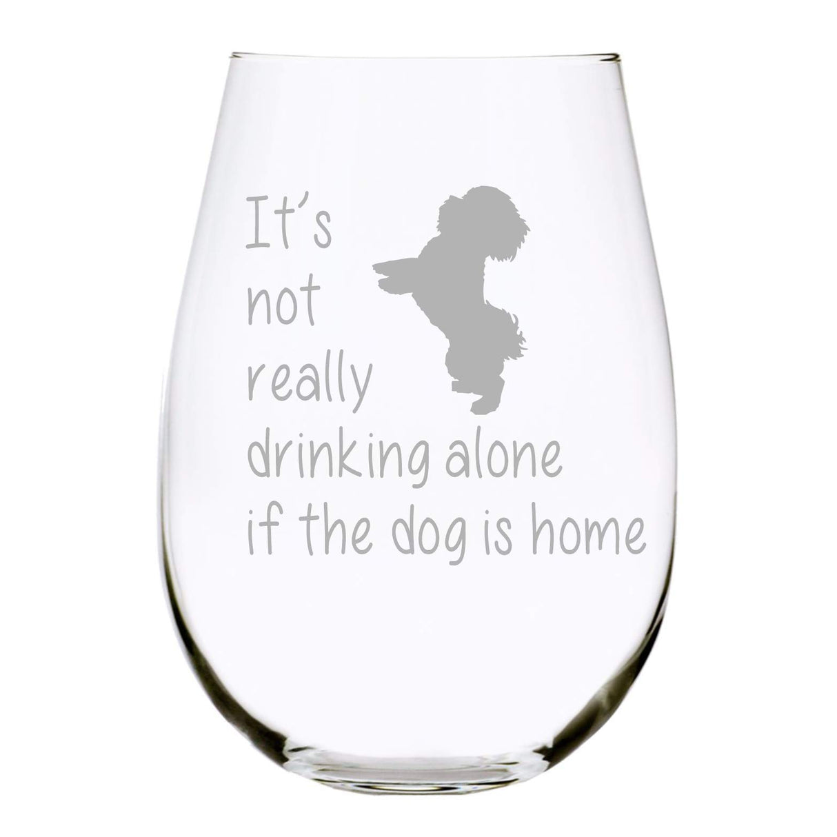 C & M Personal Gifts The Dog is Home Stemless Wine Glass-Funny Gift for the Dog Lover, Him, Her, Birthdays, Anniversaries, Retirement, Mother, Father, 17 Ounces, Laser Engraved, Crystal, Lead-free D1