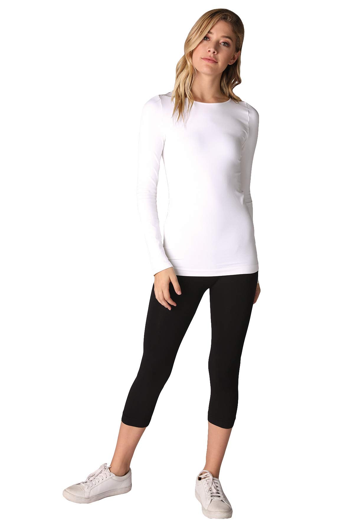 NIKIBIKI Women Seamless Long Sleeve Crew Neck Top, Made in U.S.A, One Size