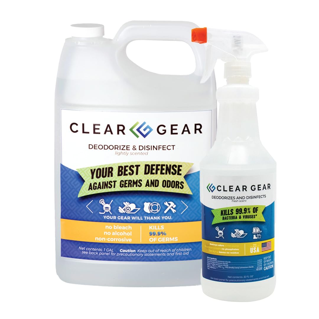 Disinfectant, Cleaner, and Deodorizer Bundle for Sports Equipment, Gyms, and Fitness Centers - EPA-Registered, Hospital Grade, Made in USA - 1 Gallon Bottle + 32 Oz Disinfecting Spray