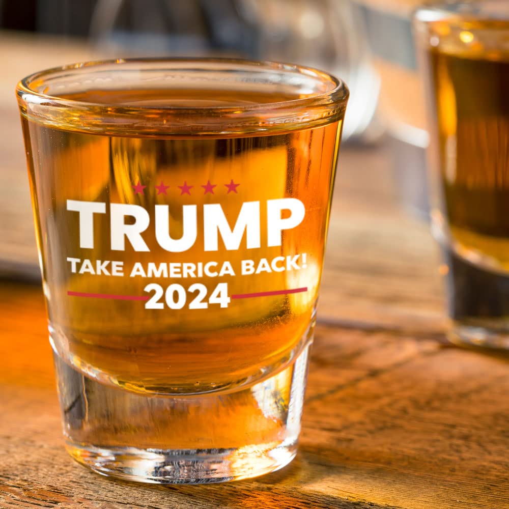Trump 2024 Trump Take America Back 2024 Shot Glass | 2 oz Bourbon Whiskey Shot Glass | Shot Glasses For Men | Retirement Gifts | 21st Birthday Shot Glass | Made In USA