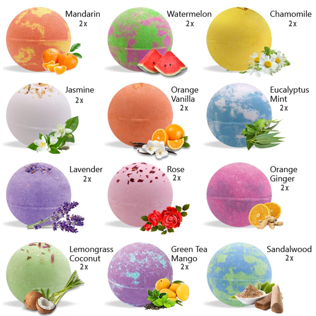 Bath Bombs for Women Relaxing Gift Set - 24 Natural and Organic Bath Bombs with Essential Oils & Moisturizing Shea Butter, Self Care Christmas Gift for Women, Wife, Sister, Her, Kids, Stocking Stuffer